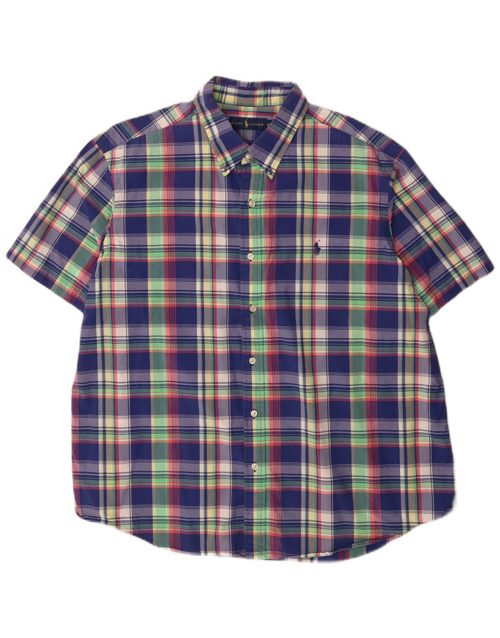Мужская рубашка с коротким рукавом Ralph Lauren 2XL, синяя клетка, хлопок