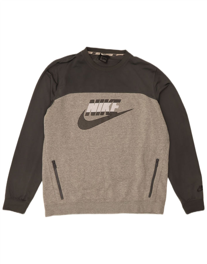 Мужской свитер с рисунком Nike, большой серый хлопковый джемпер с цветными блоками