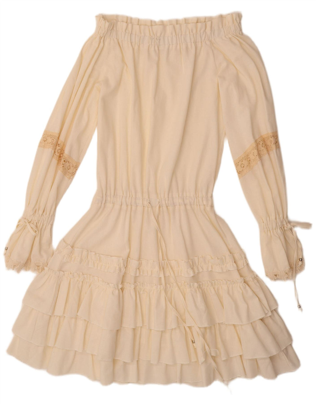 ВИНТАЖНОЕ женское платье с длинными рукавами и открытыми плечами, Великобритания 12, средний цвет, белое льняное платье