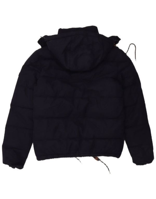 Superdry Mens Hooded Padded Jacket UK 38 Medium Navy Blue Polyester