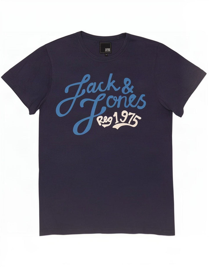 Мужская футболка с рисунком Jack & Jones, маленькая, темно-синяя