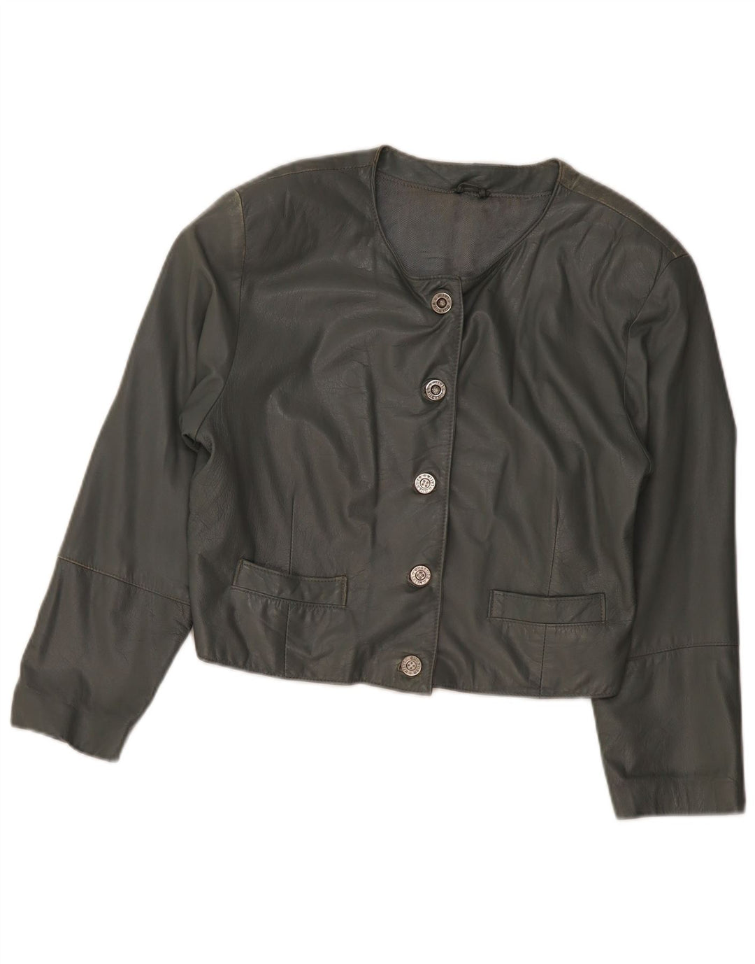 Женская кожаная куртка-бомбер VINTAGE UK 12, кожа среднего серого цвета