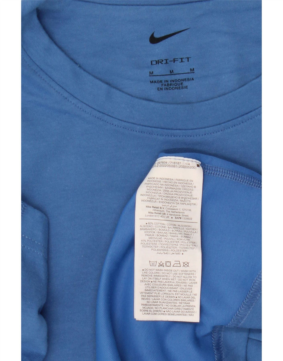 Мужская футболка Nike Dri Fit, хлопковый топ среднего синего цвета