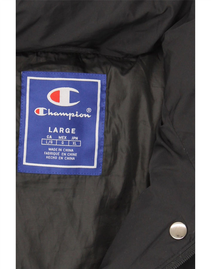 CHAMPION Womens Graphic Padded Jacket UK 16 Large Black Polyester Vintage Champion and Second-Hand Champion from Messina Hembry 