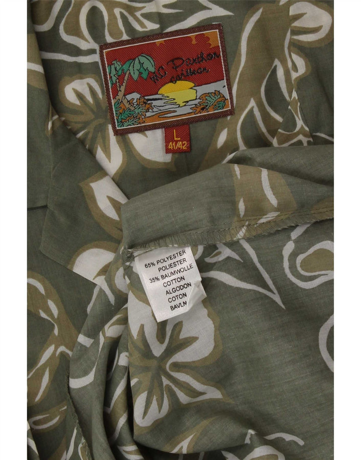Мужская рубашка с коротким рукавом Mc Panthon, размер 41/42, большой зеленый полиэстер с цветочным принтом