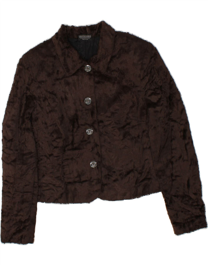 COLLECTION Womens Crop 4 Button Blazer Jacket UK 14 Medium Brown Polyester Vintage Collection and Second-Hand Collection from Messina Hembry 