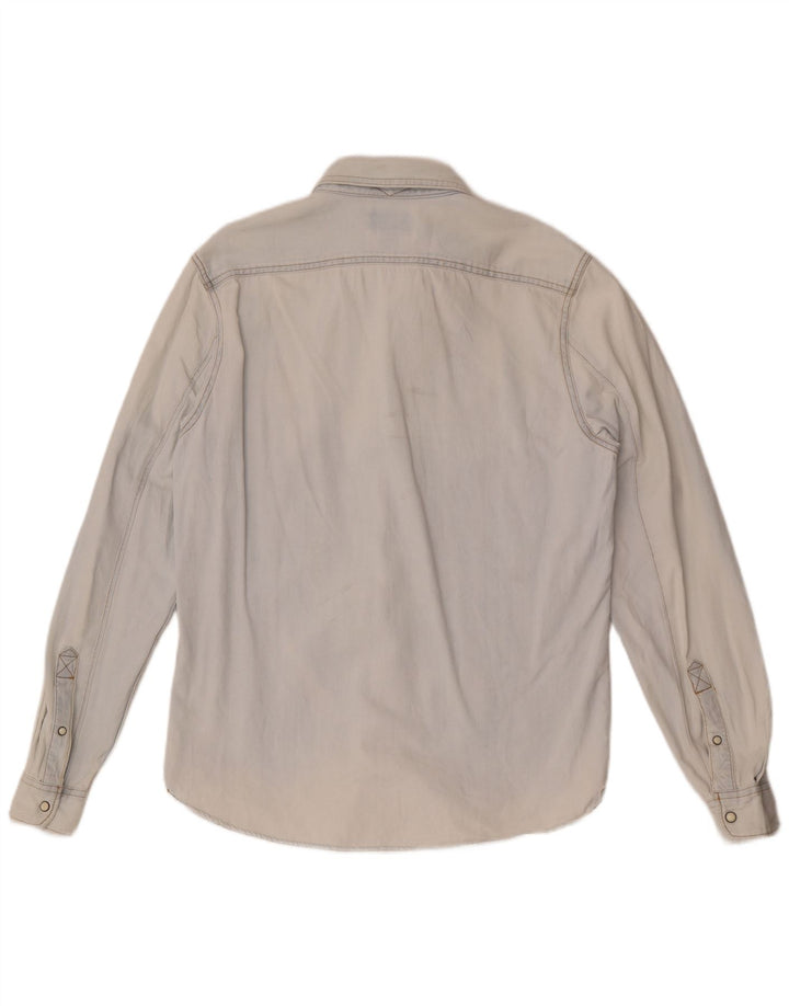 Мужская джинсовая рубашка приталенного кроя Timberland из хлопка среднего синего цвета