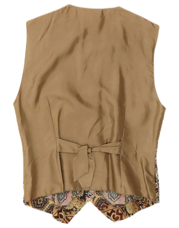 ВИНТАЖНЫЙ женский жилет UK 12, средний бежевый, полиэстер с узором пейсли