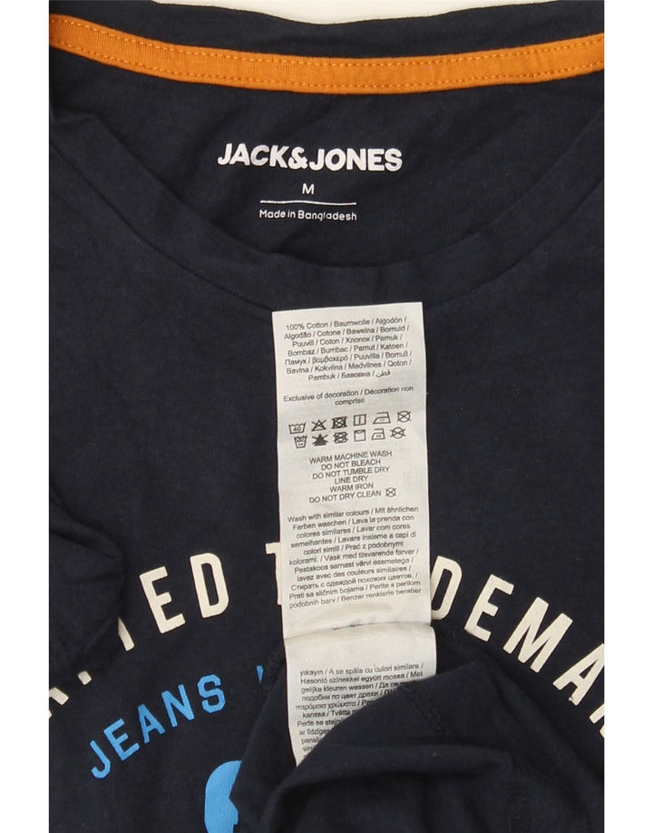 Мужская футболка с рисунком Jack & Jones, темно-синий, хлопковый топ среднего размера