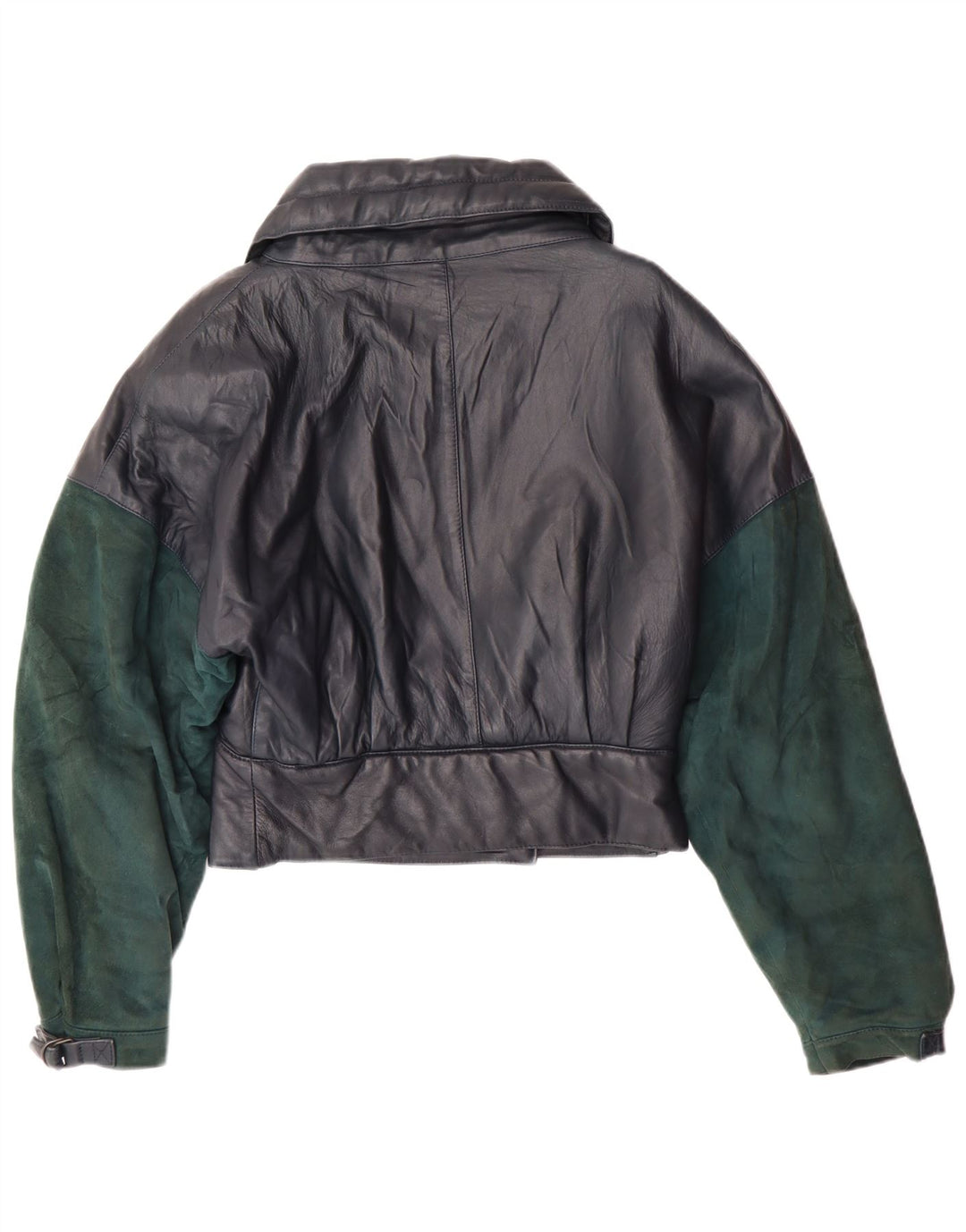 ВИНТАЖНАЯ женская укороченная кожаная куртка UK 6 XS Темно-синяя