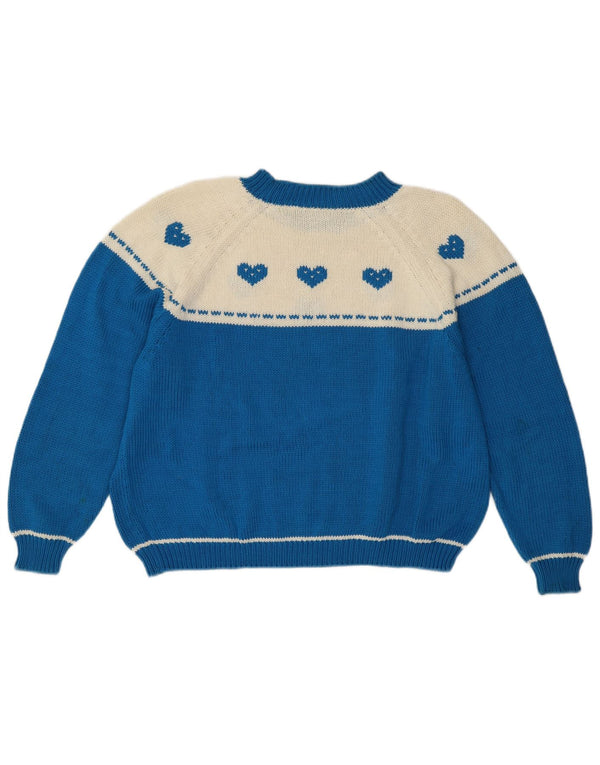 Винтажный женский джемпер с круглым вырезом, Великобритания, 14, большой синий цвет в форме сердца