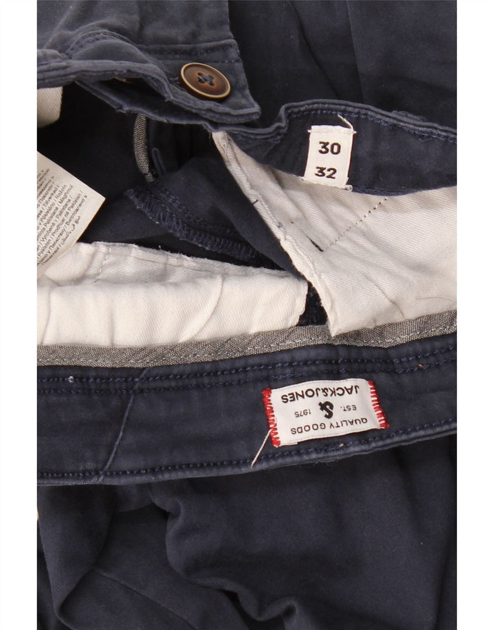 JACK & JONES Мужские узкие брюки-чиносы W30 L32 Темно-синие хлопковые