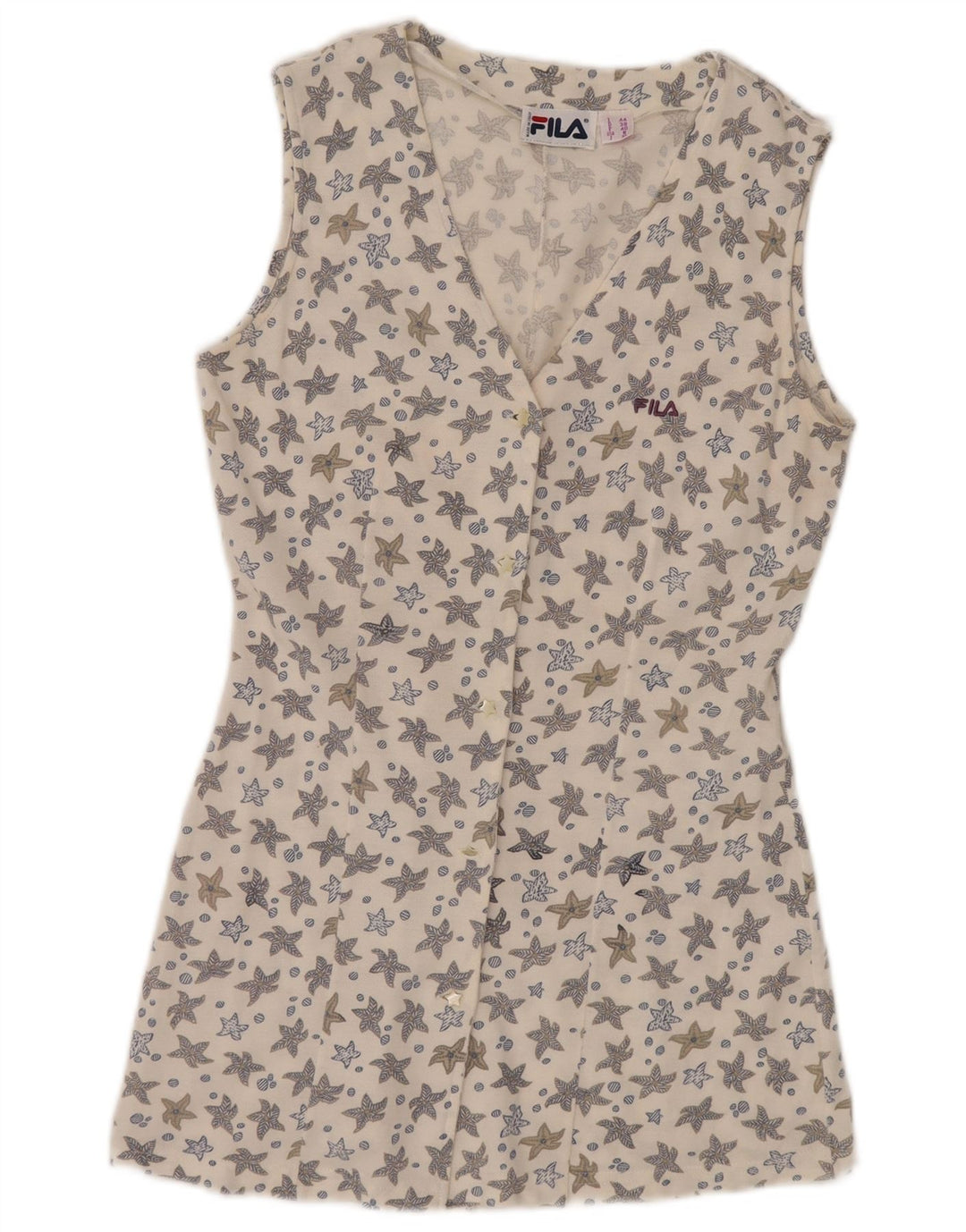 Женское платье-рубашка без рукавов FILA IT 44, средний размер, белый хлопок с цветочным принтом