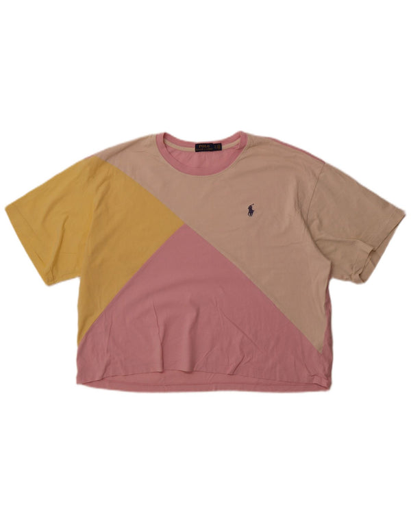 Женская футболка Polo Ralph Lauren Top UK 18 XL, розовый хлопок с цветными блоками