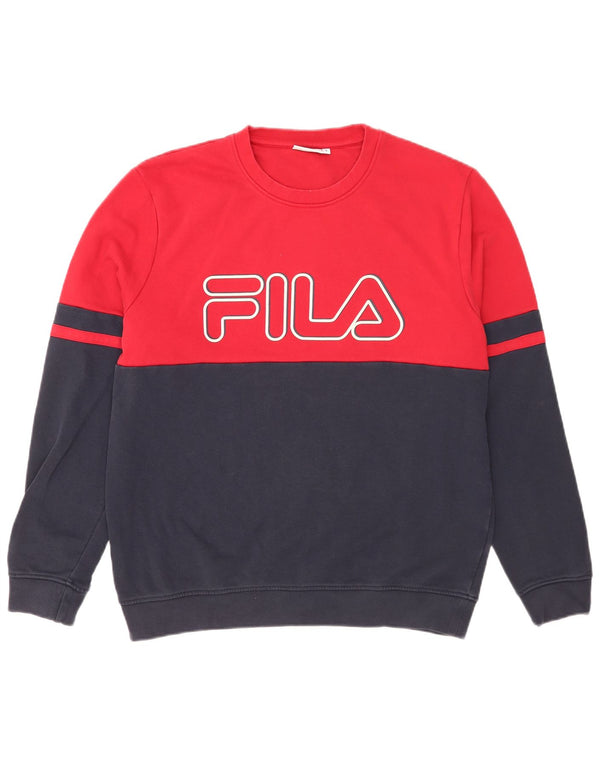 Мужской свитшот с рисунком Fila, большой хлопковый джемпер темно-синего цвета с цветными блоками