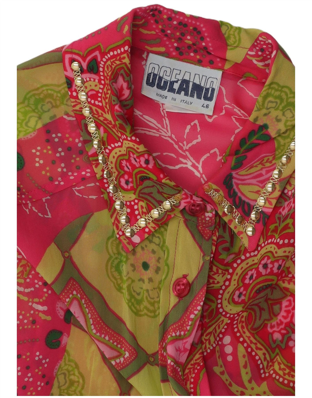 Женская длинная прозрачная блузка-рубашка OCEANO IT 46, большой розовый с узором пейсли