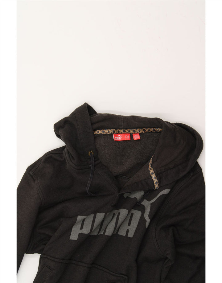 PUMA Mens Graphic Hoodie Jumper Medium Black Cotton Vintage Puma and Second-Hand Puma from Messina Hembry 