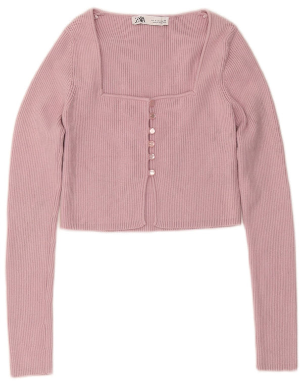Женский укороченный кардиган Zara UK 8, маленький розовый нейлон
