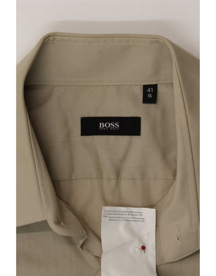 Мужская рубашка Hugo Boss, размер 41, 16, большая, цвет хаки, хлопок