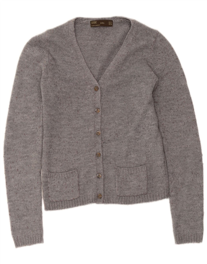 Женский кардиган Zara UK 12, средний серый акрил в крапинку