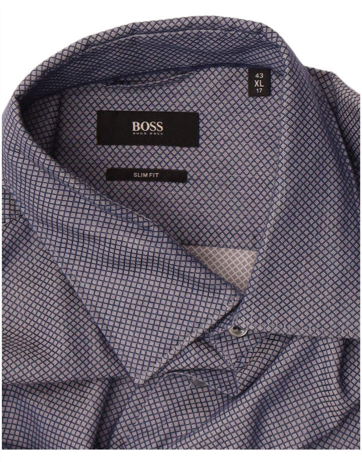 Мужская рубашка приталенного кроя Hugo Boss, размер 17, 43 XL, синяя клетка