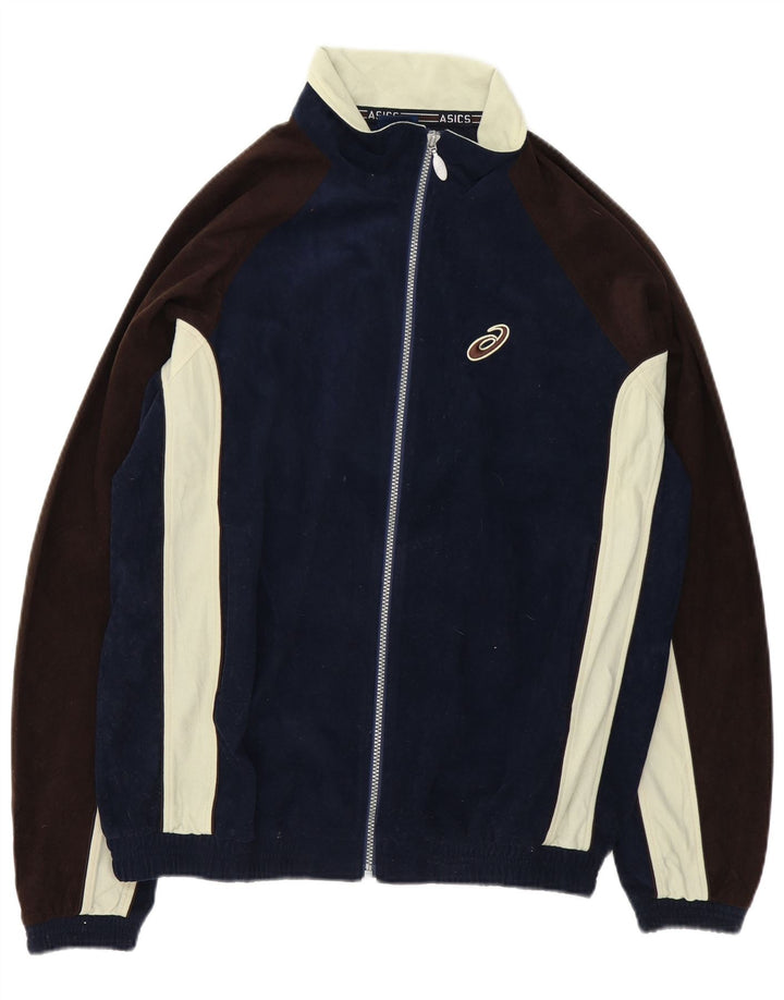 Мужская велюровая спортивная куртка Asics, большая темно-синяя с цветными блоками