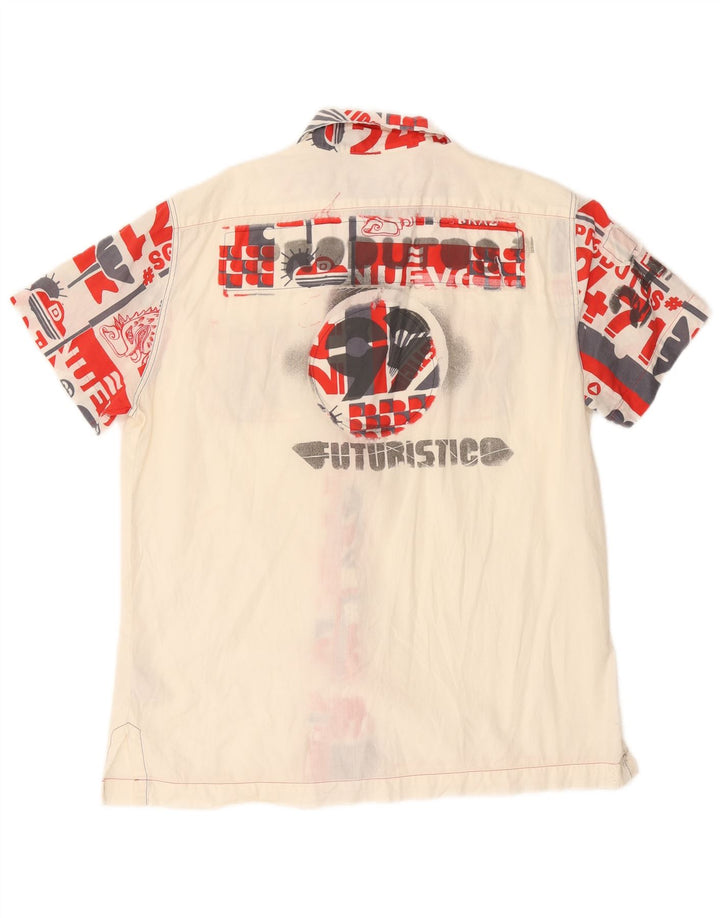 Мужская рубашка DIESEL с коротким рукавом и рисунком, белый цвет, хлопок с цветными блоками