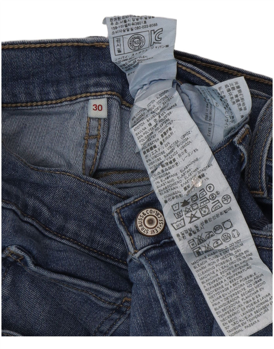 Женские прямые джинсы-капри Levi's W30 L22, синие, хлопок