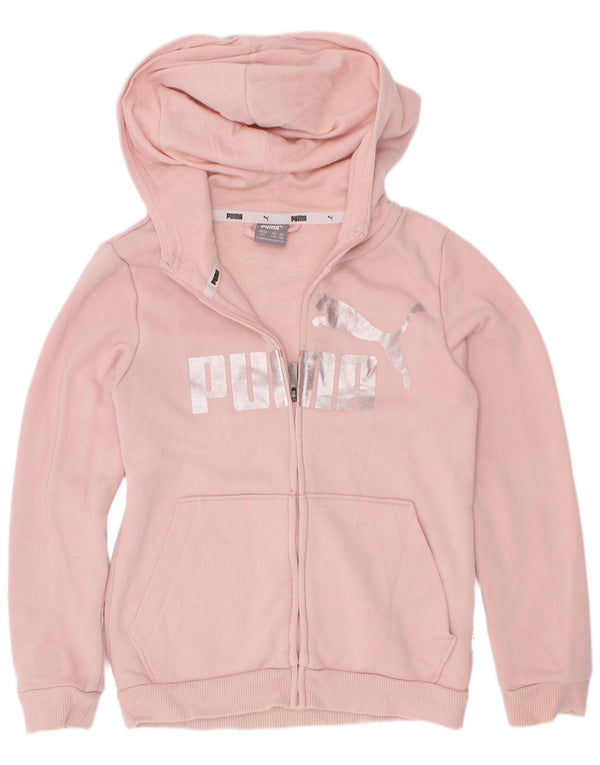 Свитер с капюшоном и молнией с графическим рисунком для девочек Puma, 7–8 лет, розовый хлопок