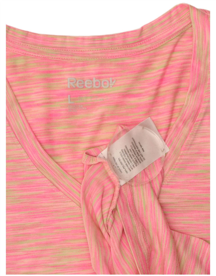 REEBOK Womens T-Shirt Top UK 14 Large Pink Pinstripe Polyester