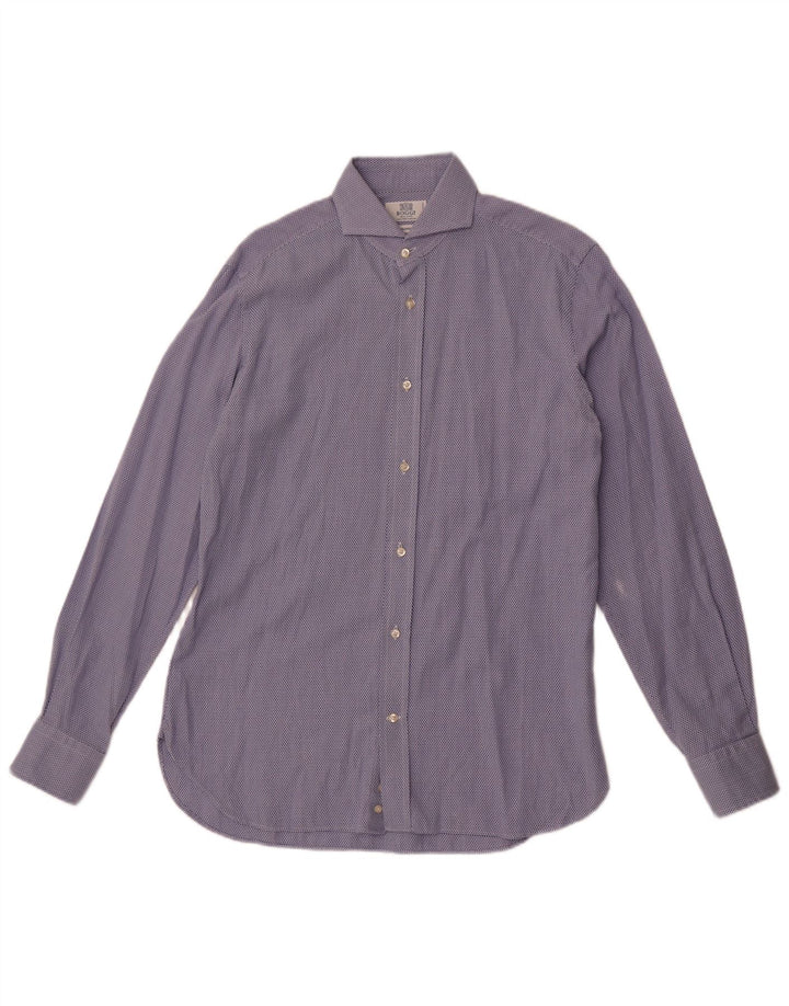 Мужская рубашка индивидуального кроя Boggi, размер 40, 15, 3/4, средний синий, хлопок с геометрическим рисунком