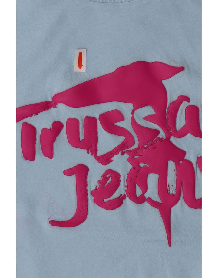TRUSSARDI JEANS Womens Graphic T-Shirt Top Medium Blue Cotton