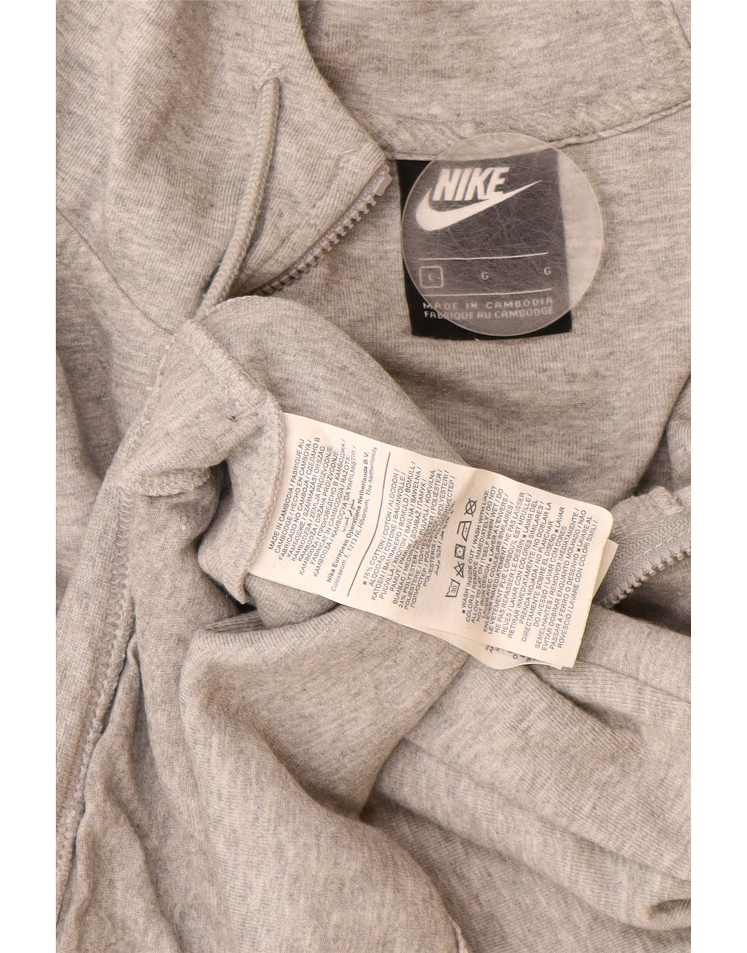 NIKE Womens Zip Hoodie Sweater UK 16 Large Grey Cotton