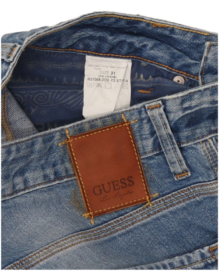 Мужские потертые прямые джинсы Guess W31 L34 синие, хлопок
