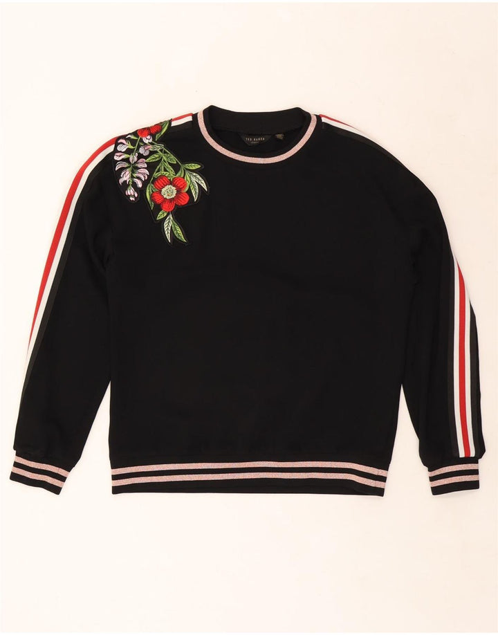 Женский свитер TED BAKER UK 14, средний черный полиэстер с цветочным принтом