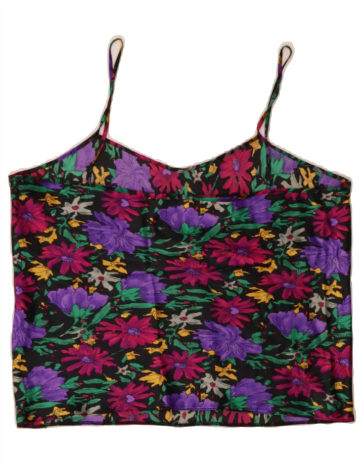 VINTAGE Womens Cami Top IT 44 Medium Black Floral Polyester Vintage Vintage and Second-Hand Vintage from Messina Hembry 