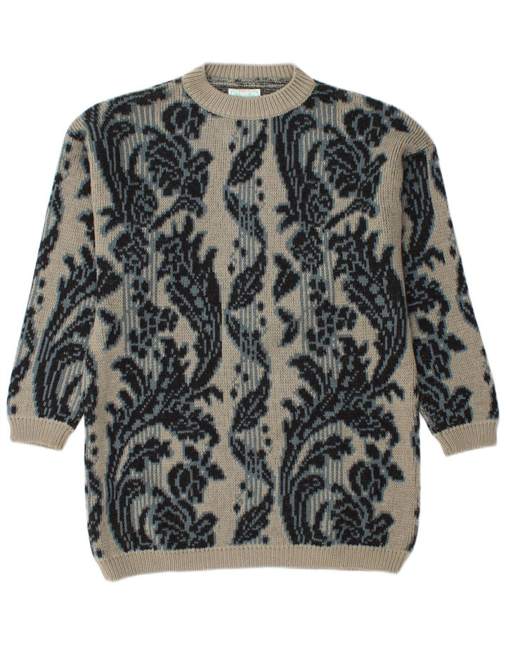 Мужской удлиненный джемпер с круглым вырезом BENETTON IT 46, большой серый с цветочным принтом