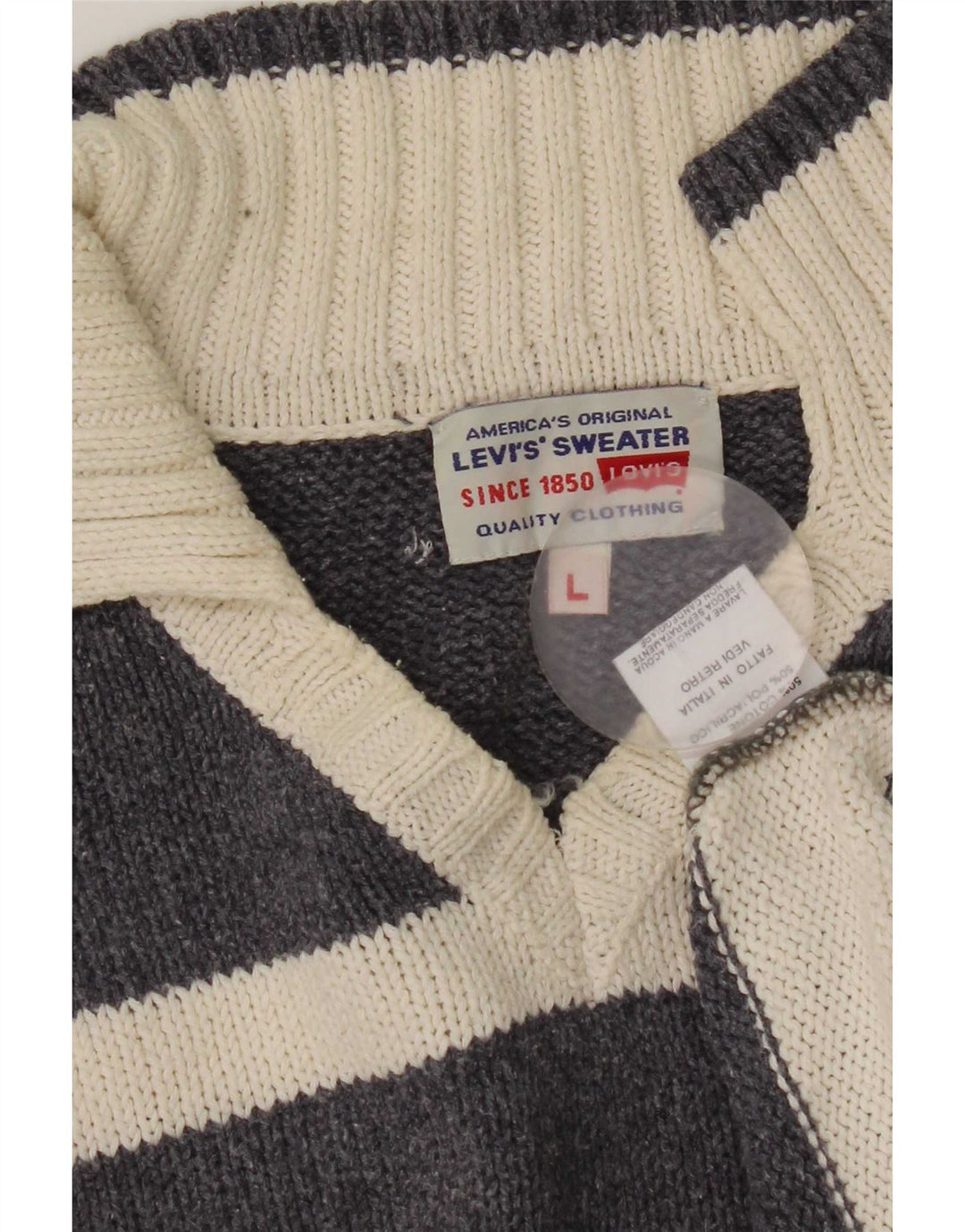 Мужской джемпер с воротником-поло Levi's, хлопковый свитер в большую серую полоску