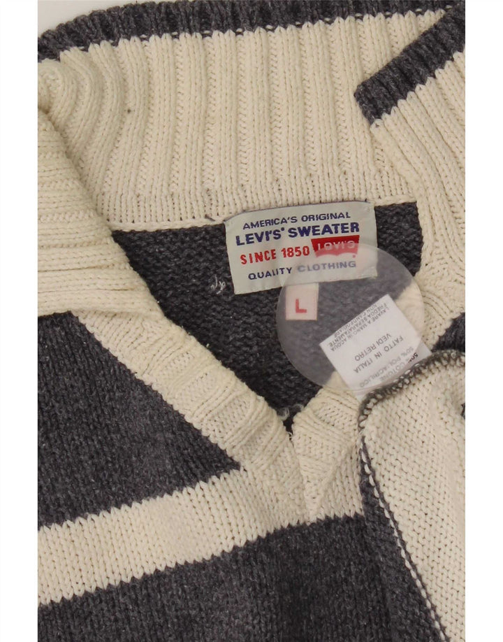 Мужской джемпер с воротником-поло Levi's, хлопковый свитер в большую серую полоску