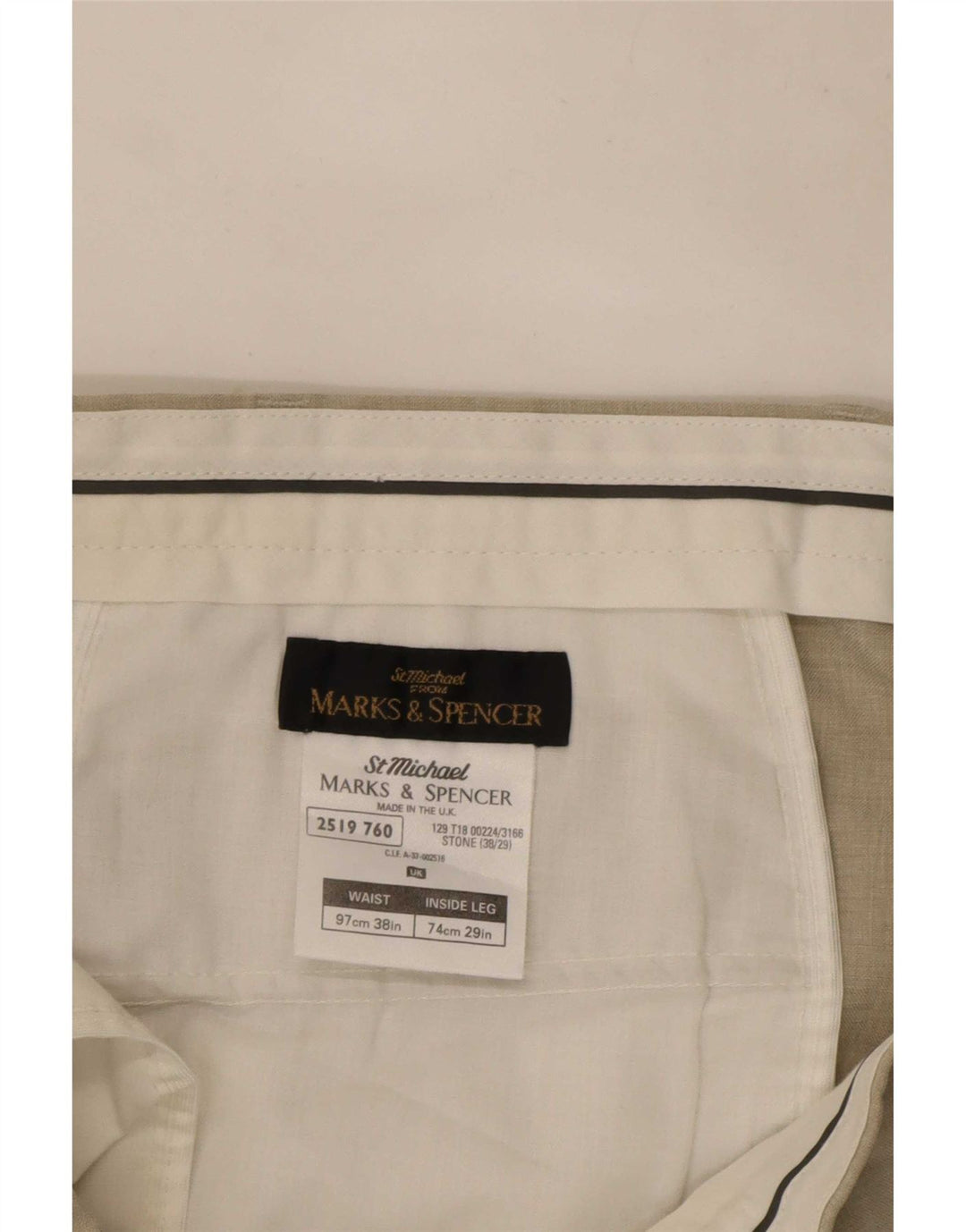 Мужские прямые брюки-чиносы Marks & Spencer W38 L27 бежевого цвета из полиэстера