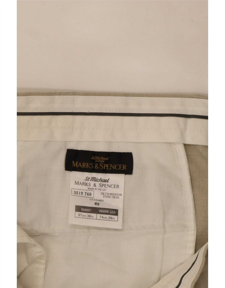 Мужские прямые брюки-чиносы Marks & Spencer W38 L27 бежевого цвета из полиэстера