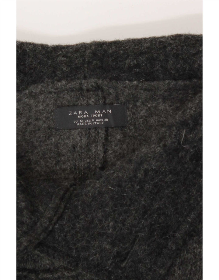 Мужская двубортная ветровка с капюшоном Zara UK 38, средний серый цвет шерсти