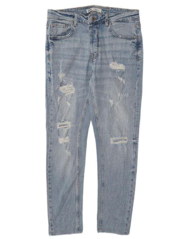 Мужские потертые узкие джинсы Zara UE 42, большие W32 L28, синие