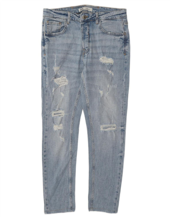 Мужские потертые узкие джинсы Zara UE 42, большие W32 L28, синие
