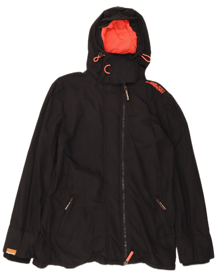 Женская дождевик с капюшоном SUPERDRY Windmac с графическим рисунком UK 16, большой черный нейлон