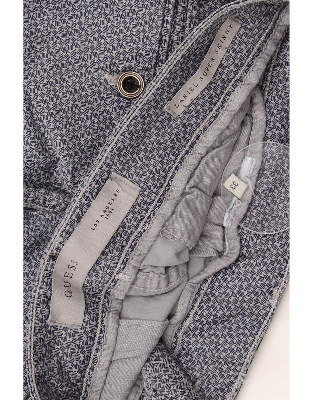 Мужские брюки-чиносы GUESS Daniel скинни W33 L29 синие с геометрическим рисунком