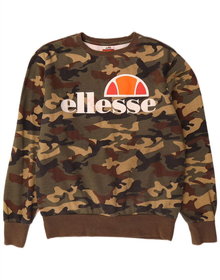 Мужской свитшот Ellesse с графическим принтом, большой камуфляжный хлопковый джемпер цвета хаки