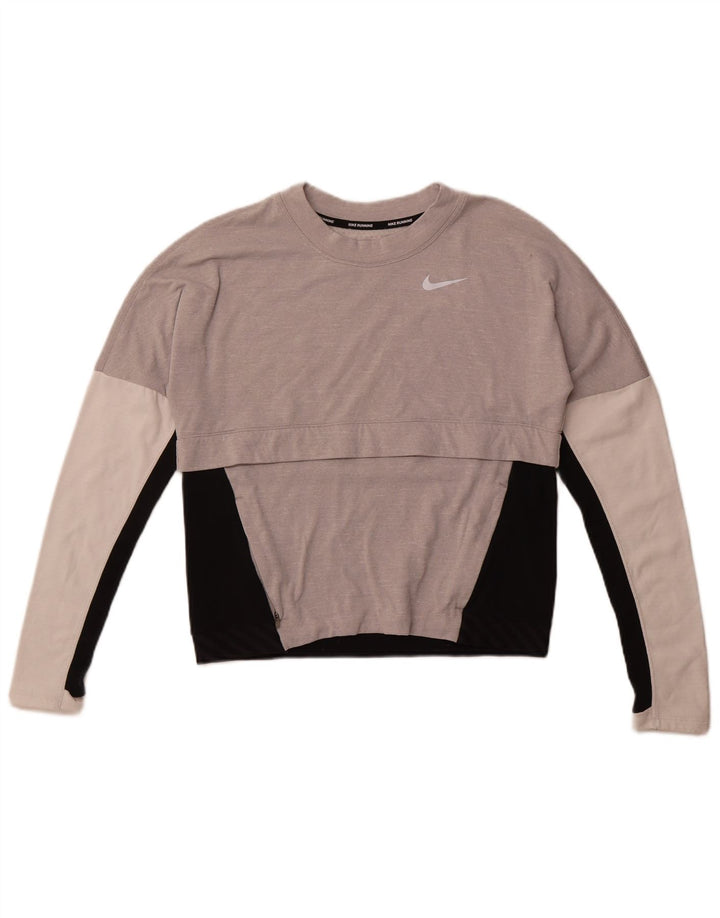 Женский топ Nike Dri Fit с длинным рукавом UK 10, маленький серый полиэстер с цветными блоками