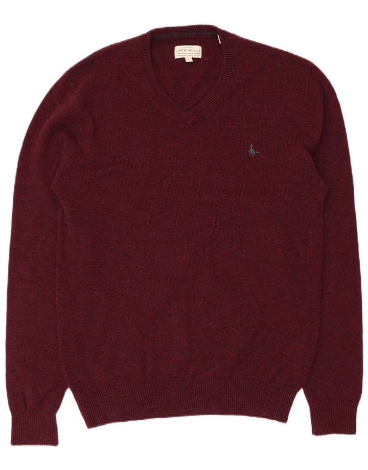 Мужской джемпер с v-образным вырезом JACK WILLS, большой бордовый свитер из мериносовой шерсти
