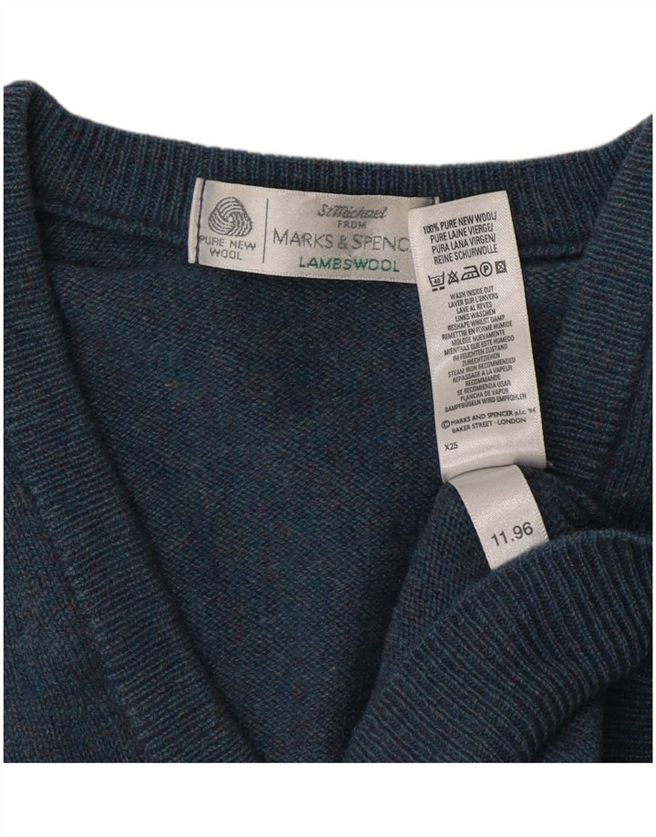 Мужской джемпер с v-образным вырезом Marks & Spencer, маленький синий из овечьей шерсти